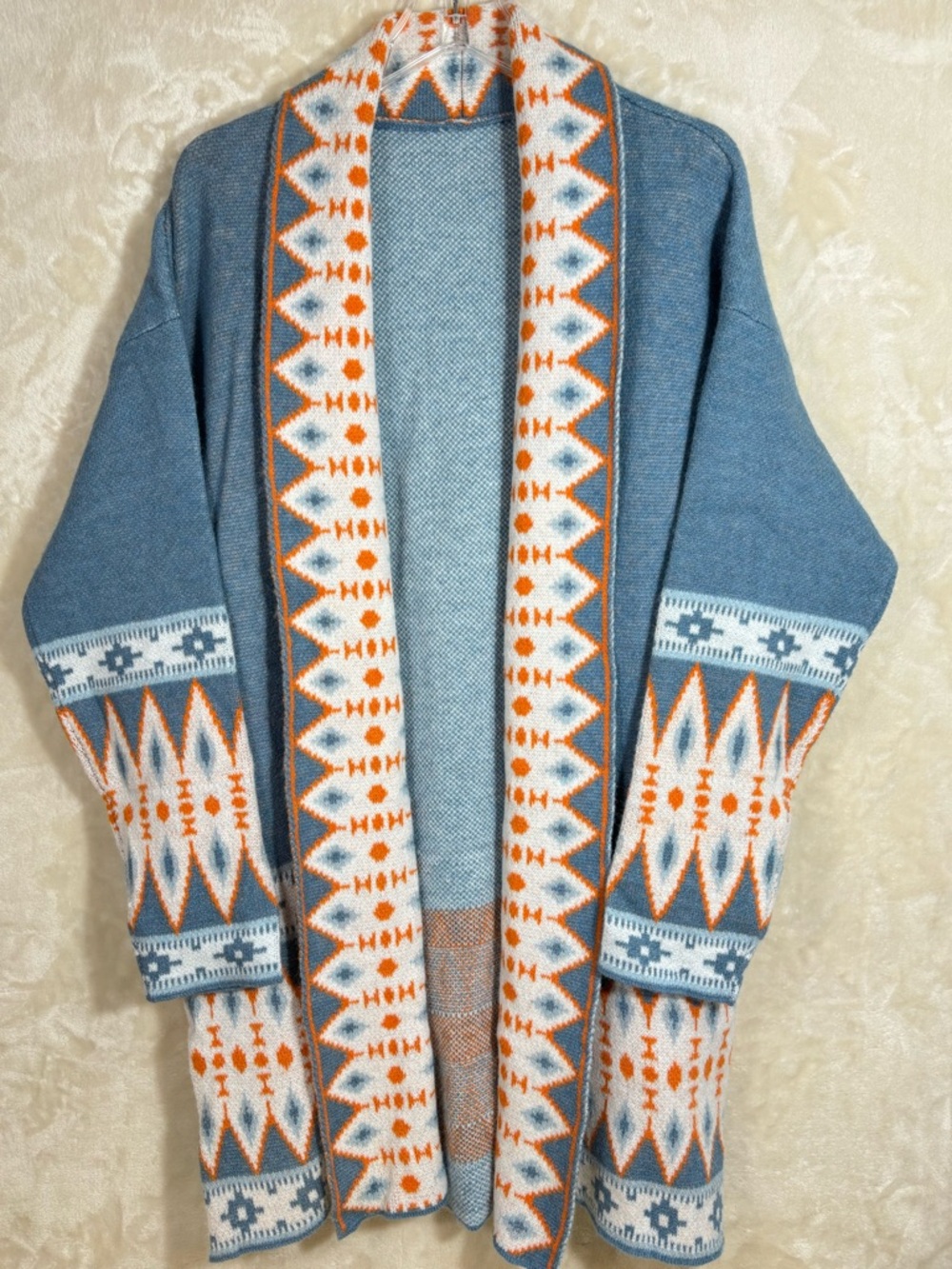 Women Casual Oversized Cardigan Aztec Tribal Stripe Open Front Outwear Size L